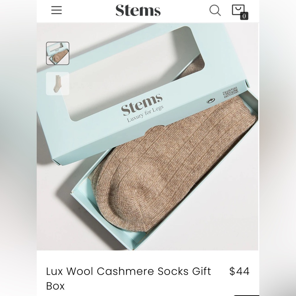 🤎STEMS🤎Lux Cashmere & Wool Crew Socks with Gift Box in Oat/NWT - Picture 3 of 6